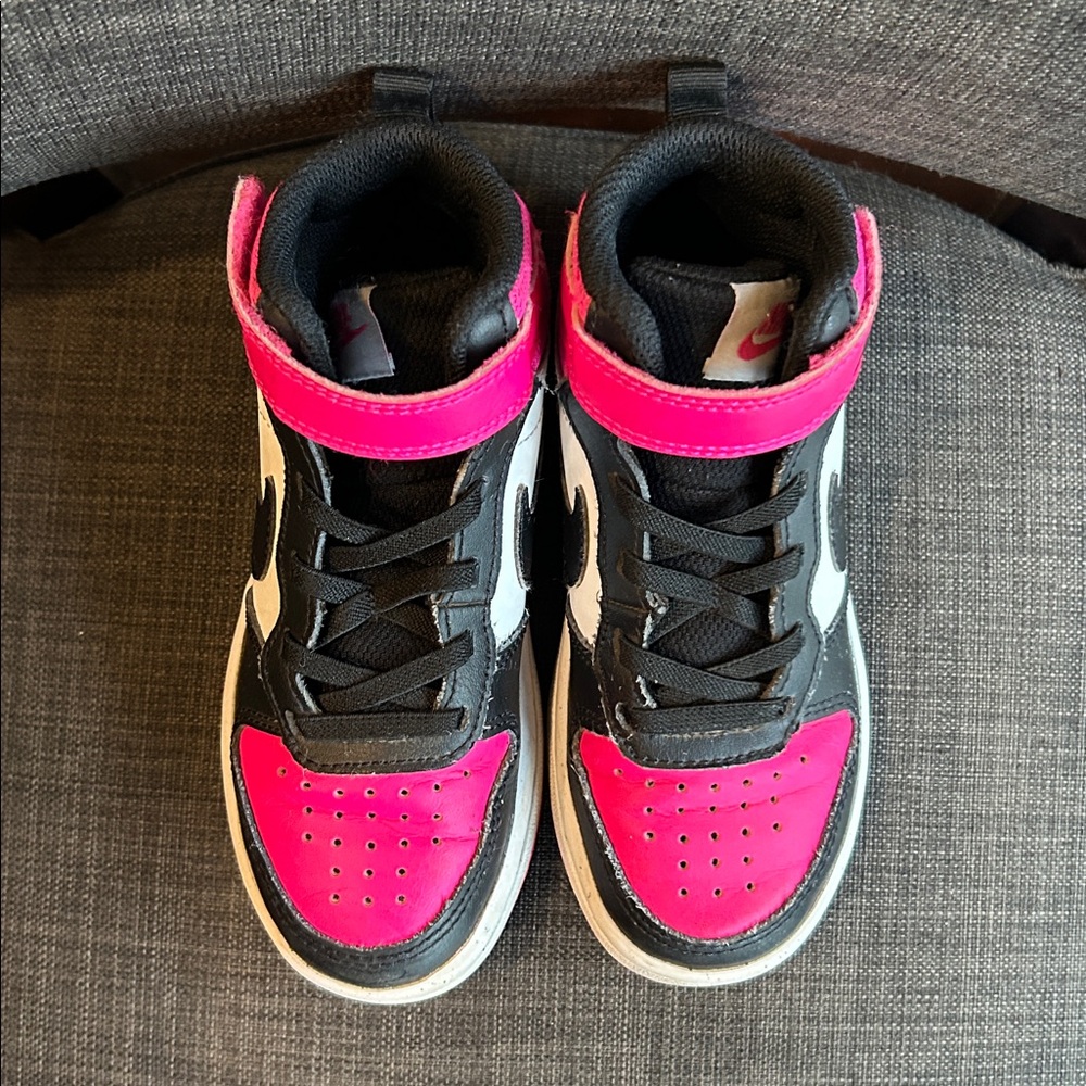 Nike Kids' Court Borough Mid 2 Basketball Shoe Black/White/Pink 11Toddler - Picture 7 of 8